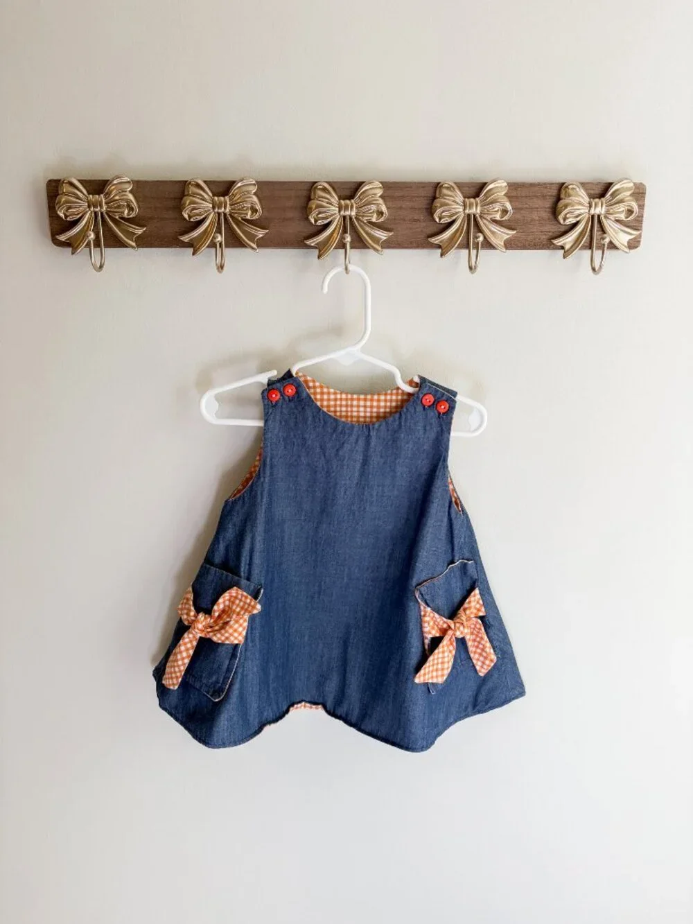 Girls size 2-3 years top dress blue and orange gingham